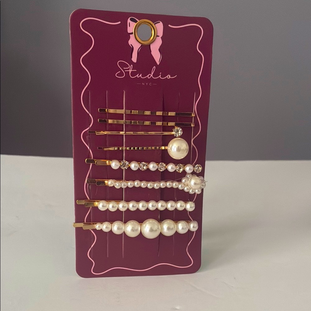 🖤✨Studio NYC Gold Tone Hair Pins – Pearl & Rhinestone Set
